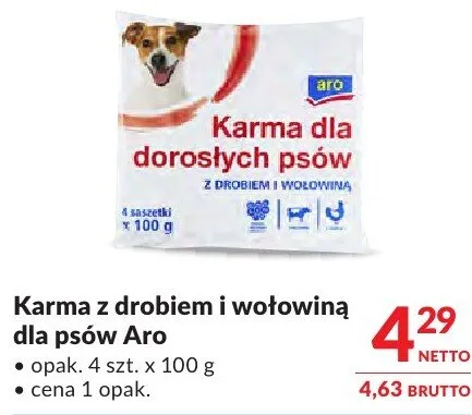 Karma z drobiem i wołowiną dla psów Aro promocja w Makro