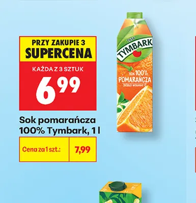 Sok pomarańcza Tymbark 100% promocja w Biedronka