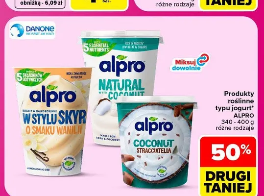 Produkt roślinny typu jogurt Alpro natural with coconut Danone promocja w Carrefour Market