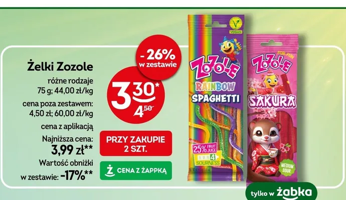 Żelki Zozole różne rodzaje promocja w Żabka