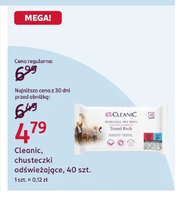Chusteczki odświeżające Cleanic promocja w Rossmann
