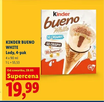 Lody Kinder Bueno White 4-pak 90ml promocja w Lidl