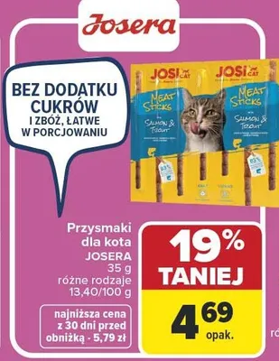 Przysmaki dla kota JosiCat Meat Sticks łosoś i pstrąg 35g promocja w Carrefour Market