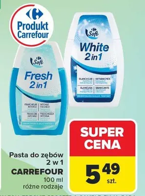 Pasta do zębów 2 w 1 różne rodzaje promocja w Carrefour