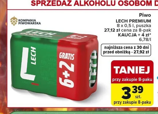 Piwo Lech Premium 8-pak promocja w Carrefour