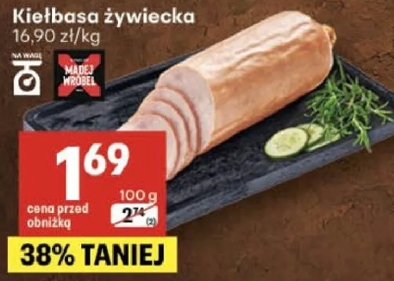 Kiełbasa żywiecka Madej Wróbel promocja w Delikatesy Centrum