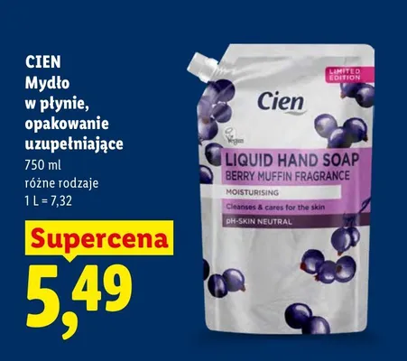 Mydło w płynie Cien Berry Muffin Fragrance opakowanie uzupełniające promocja w Lidl