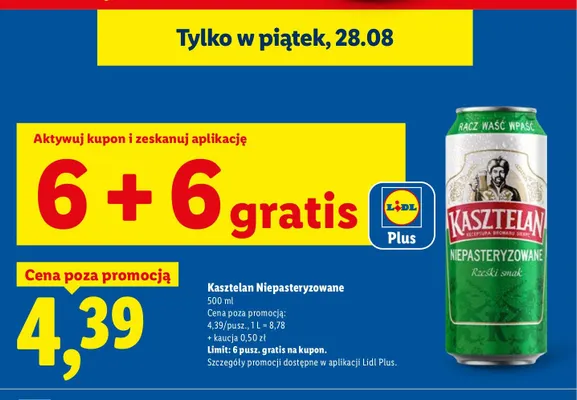 Piwo Kasztelan Niepasteryzowane promocja w Lidl
