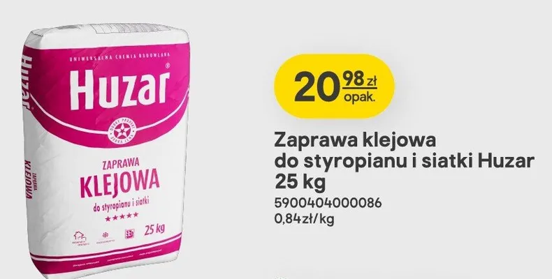 Zaprawa klejowa do styropianu i siatki Huzar promocja w Castorama