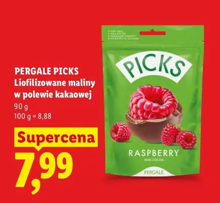 Liofilizowane maliny w polewie kakaowej Pergale Picks promocja w Lidl