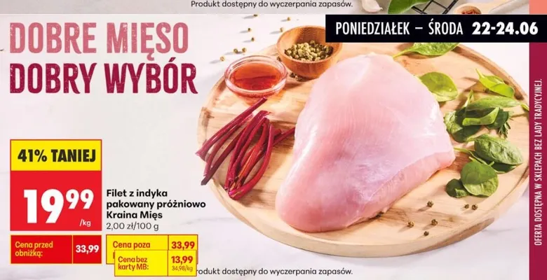 Filet z indyka pakowany próżniowo Kraina Mięs promocja w Biedronka