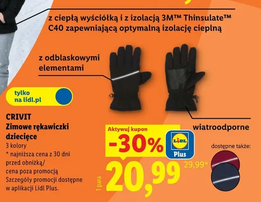 Zimowe rękawiczki dziecięce Crivit promocja w Lidl