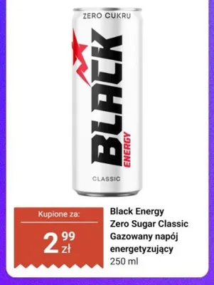 Napój energetyczny gazowany Black Energy Zero Sugar Classic promocja w Dino
