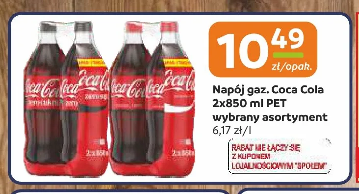 Napój gazowany Coca-Cola 2-pak 850 ml promocja w Społem Częstochowa