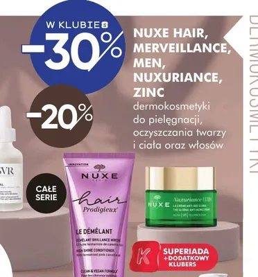 Dermokosmetyki do pielęgnacji, oczyszczania twarzy i ciała oraz włosów Hair, Merveillance, Men, Nuxuriance, Zinc Nuxe promocja w Super-Pharm