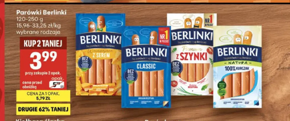 Parówki Berlinki Classic promocja w Delikatesy Centrum