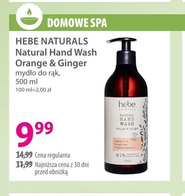 Natural Hand Wash Orange & Ginger mydło do rąk Hebe Naturals promocja w Hebe