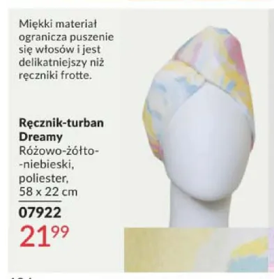 Ręcznik-turban Dreamy różowo-żółto-niebieski poliester 58x22cm promocja w AVON