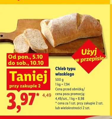 Chleb typu włoskiego promocja w Lidl