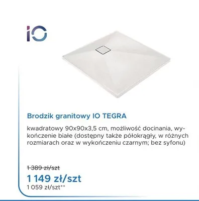 Brodzik granitowy IO Tegra promocja w Blu Salony Łazienek