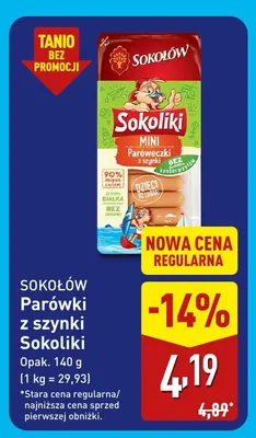 Parówki z szynki Sokoliki Sokołów promocja w Aldi