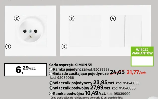 Gniazdo zasilające pojedyncze Simon 55 promocja w Leroy Merlin
