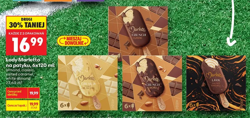 Lody na patyku Marletto Crunch Almond 6-pak 120 ml promocja w Biedronka