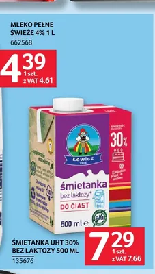 Śmietanka UHT bez laktozy Łowicz 30% promocja w Selgros