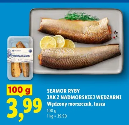 Wędzony morszczuk tusza Seamor Ryby Jak z Nadmorskiej Wędzarni promocja w Lidl