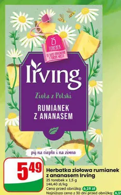 Herbatka ziołowa rumianek z ananasem Irving promocja w Dino