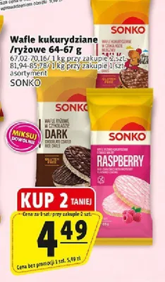 Wafle ryżowe w polewie jogurtowej o smaku maliny Sonko promocja w Prim Market