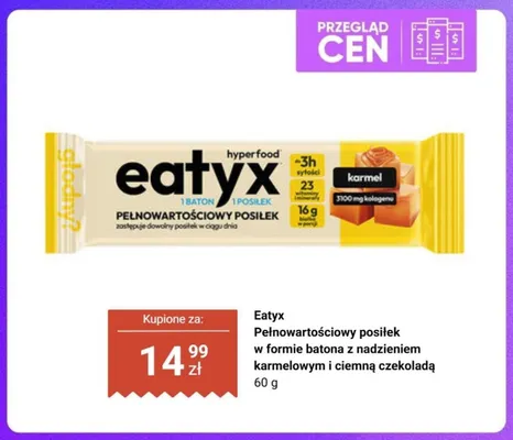 Baton pełnowartościowy posiłek Eatyx z nadzieniem karmelowym i ciemną czekoladą promocja w Biedronka