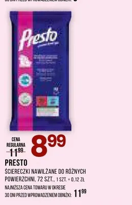 Ściereczki nawilżane do różnych powierzchni Presto promocja w Drogerie Natura