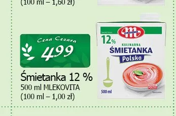 Śmietanka 12% Mlekovita promocja w CEZAR Delikatesy