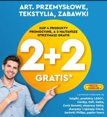 Artykuły przemysłowe, tekstylia i zabawki 2+2 GRATIS promocja w Biedronka