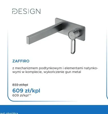 Bateria umywalkowa podtynkowa Design Zaffiro gun metal promocja w Blu Salony Łazienek