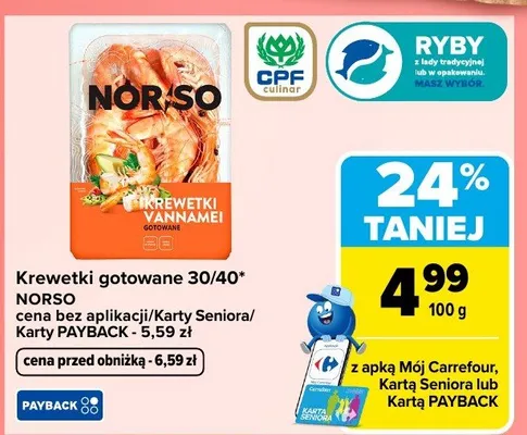 Krewetki gotowane 30/40 promocja w Carrefour