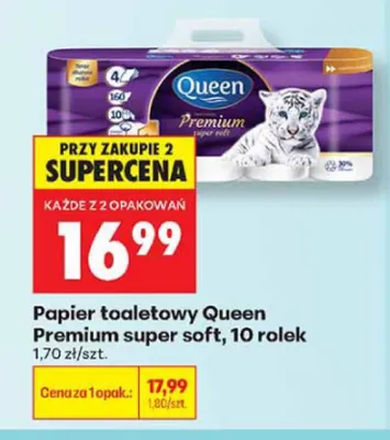 Papier toaletowy Queen Premium super soft 10-pak promocja w Biedronka