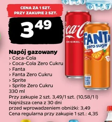 Napój gazowany Coca-Cola, Coca-Cola Zero Cukru, Fanta, Fanta Zero Cukru, Sprite, Sprite Zero Cukru promocja w Netto