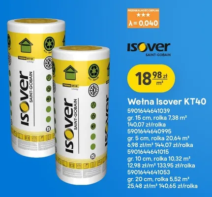 Wełna mineralna Isover KT40 gr. 20 cm promocja w Castorama