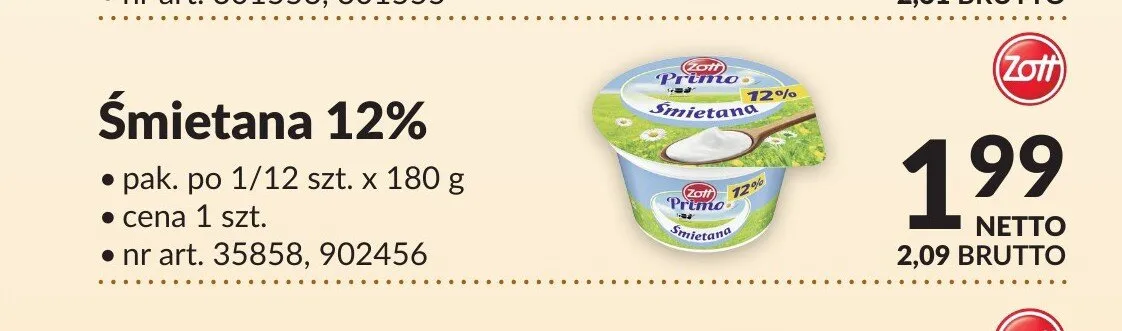 Śmietana 12% Zott Primo promocja w Makro