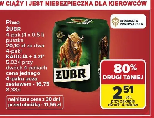 Piwo Żubr 4-pak promocja w Carrefour Market