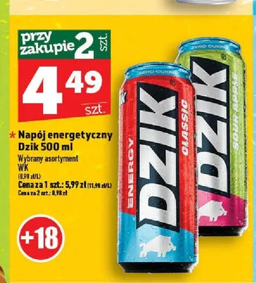 Napój energetyczny Dzik Sour Apple promocja w TOPAZ