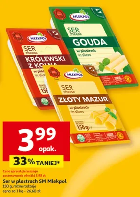 Ser w plastrach Gouda, Królewski z kozim, Złoty Mazur promocja w Auchan
