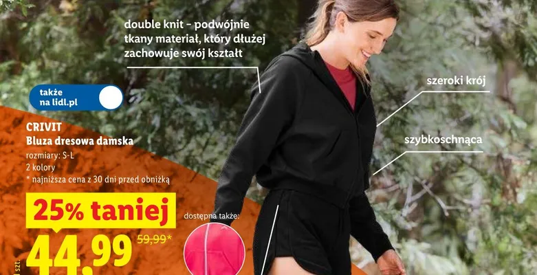 Bluza dresowa damska CRIVIT promocja w Lidl