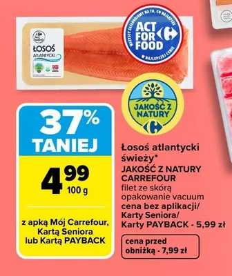Łosoś atlantycki świeży filet ze skórą promocja w Carrefour Market