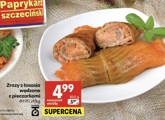 Zrazy z łososia wędzone z pieczarkami promocja w Delikatesy Centrum