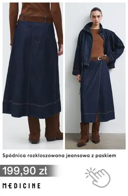 Spódnica rozkloszowana jeansowa z paskiem Medicine promocja w Medicine