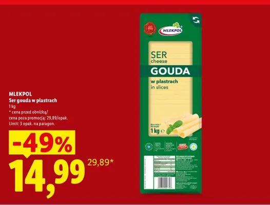 Ser gouda w plastrach Mlekpol promocja w Lidl