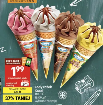 Lody rożek truskawkowy promocja w Delikatesy Centrum